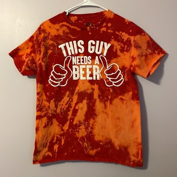 Hybrid This Guy Needs A Beer Bleach Tie Dye Red T-shirt size M - Picture 1 of 13
